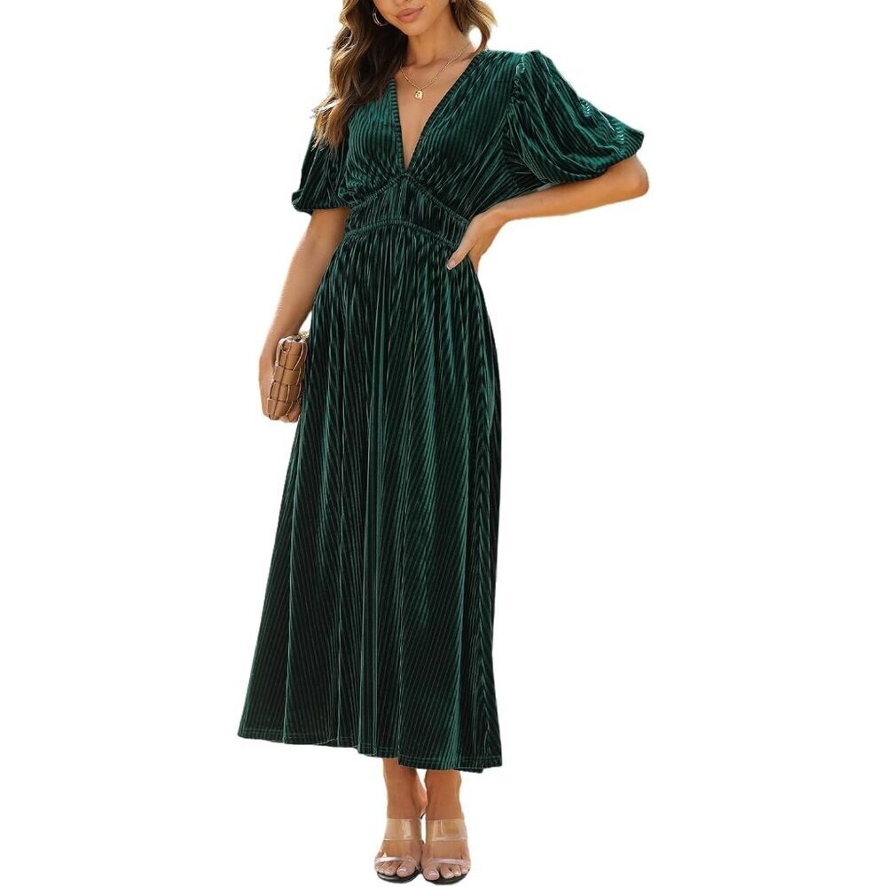 Women's Velvet Maxi Dress Formal Evening Gown High Waist Long Fit
